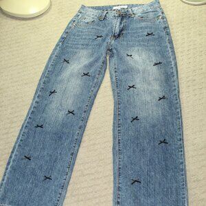 Love Soho Size 3 Small Black Bows On Wide Leg Mid Rise Blue Jeans